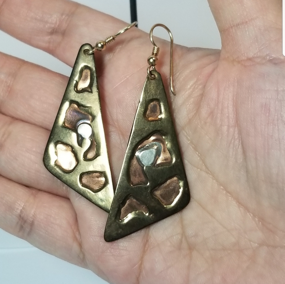 Mixed Metal Tri Tone Rectangular Dangle Earrings - image 7